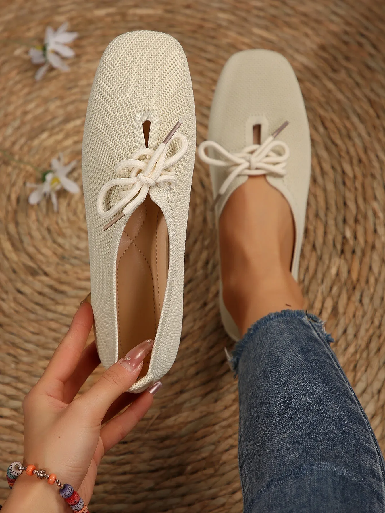 elveswallet Mesh breathable round toe lace-up flat shoes
